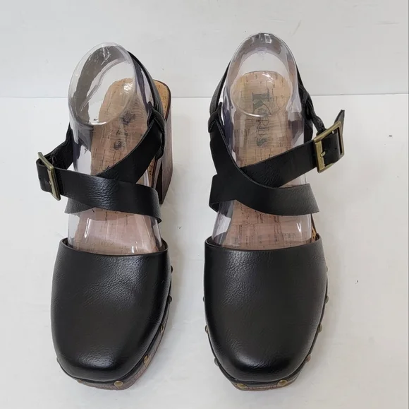 Kork-Ease Black Leather Mules with Wooden Heel - Picture 2 of 10